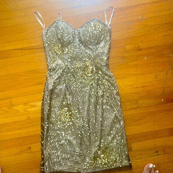 Jovani | Dresses | Jovani Gold Mini Size 2 | Poshmark